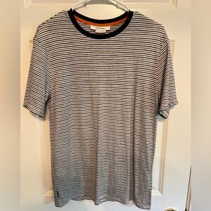 Icebreaker Men’s Merino Linen SS Tee Size Small Snow/Black Stripe Colorway